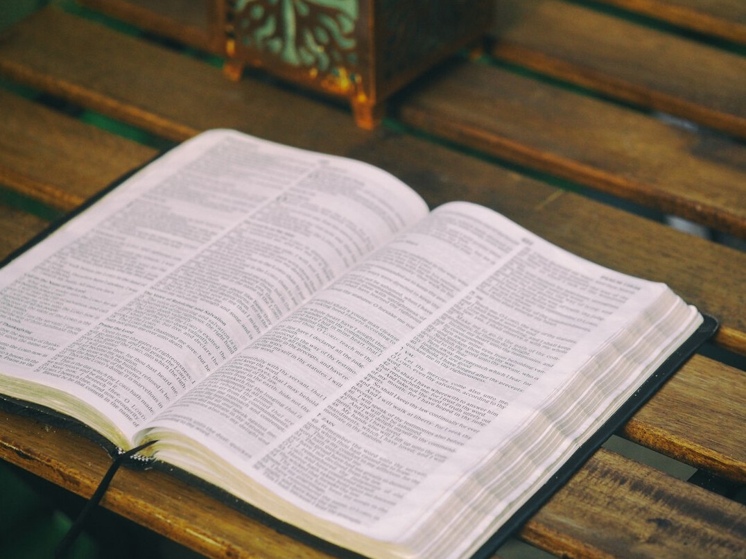 Open book with pages fanned on a table